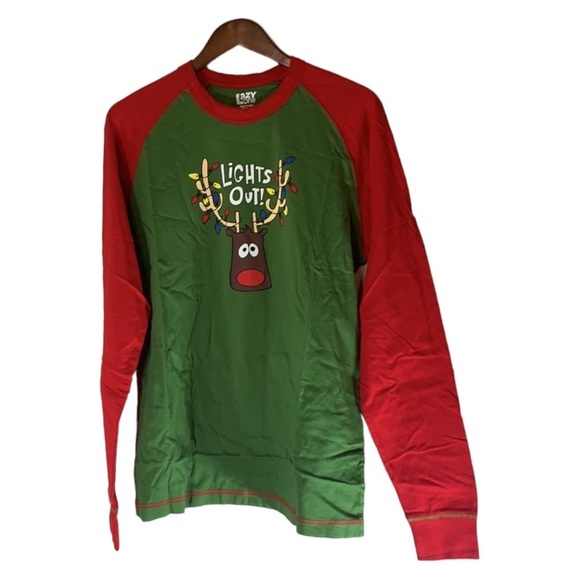 LazyOne Mens Christmas Holiday Pajama Tee Shirt | Rudolph Lights Out - Medium - Picture 2 of 7